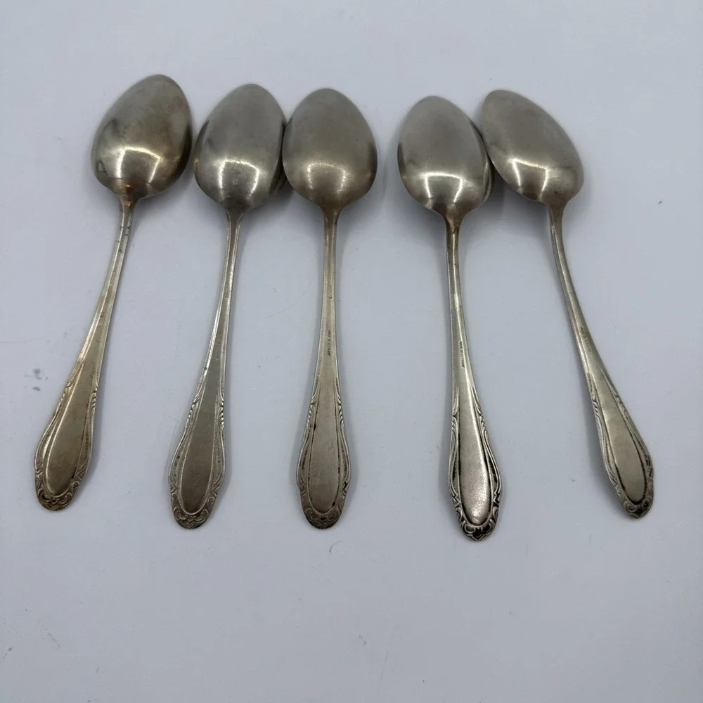 Silvia Made In Germany Vintage Silver Plated Spoons Rococo Style Set Of 5